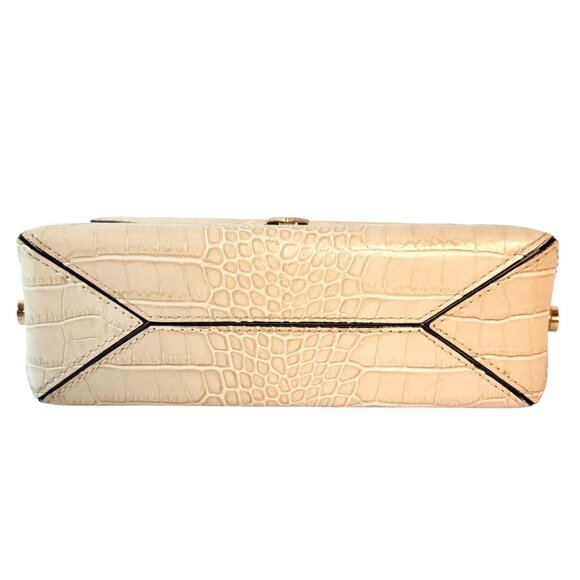 German Fuentes Off-White Croc Embossed Leather Handbag Gold Chain Made in Italy - Picture 8 of 12